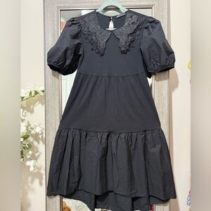 Zara Black Midi Dress with Lace Detail